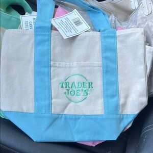 Trader Joe's Blue & Natural Mini Pastel Canvas Tote Bag